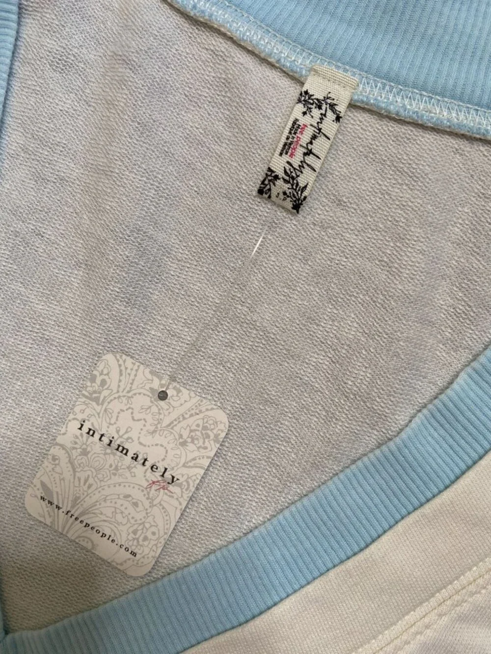 Free People Intimately Cozy Girls Tank Bodysuit Ivory Blue Size Small